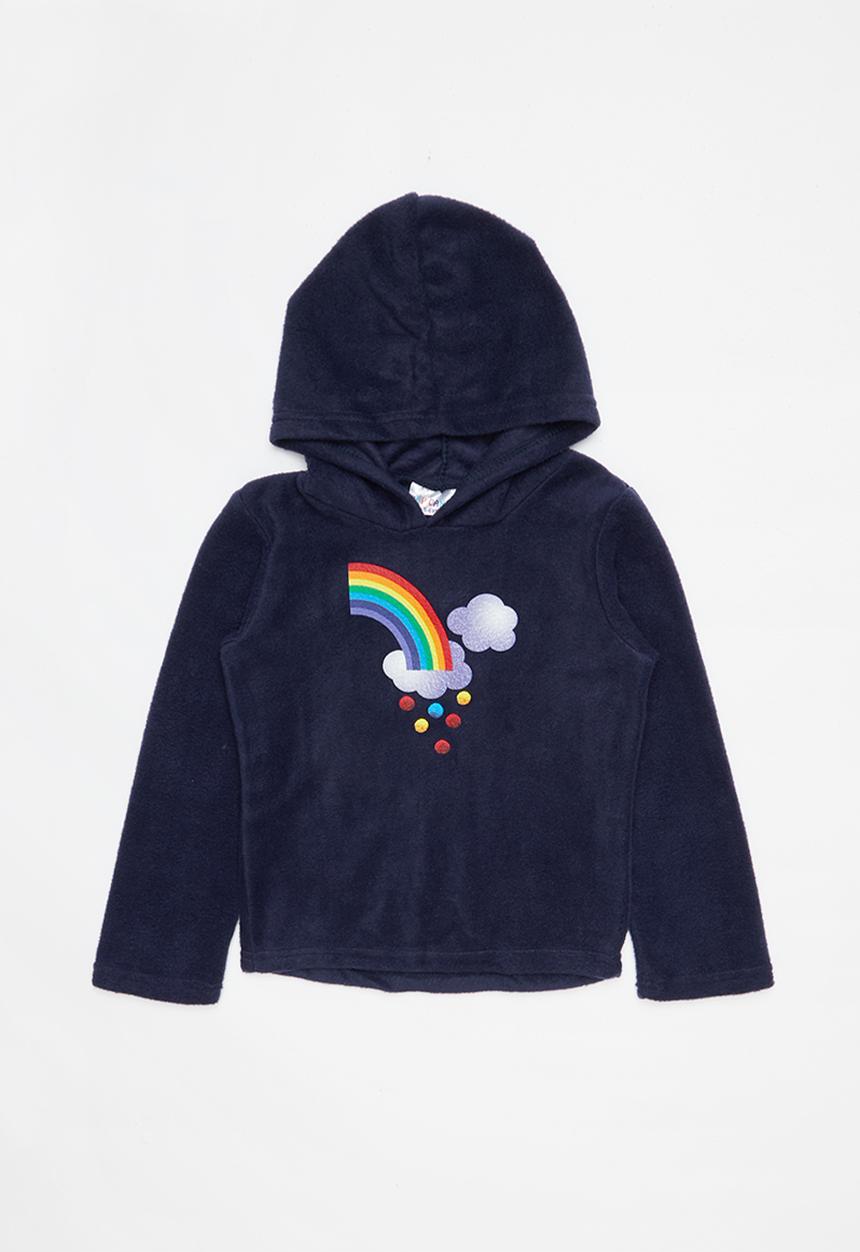 Pop Candy - Rainbow printed fleece hoodie - navy 