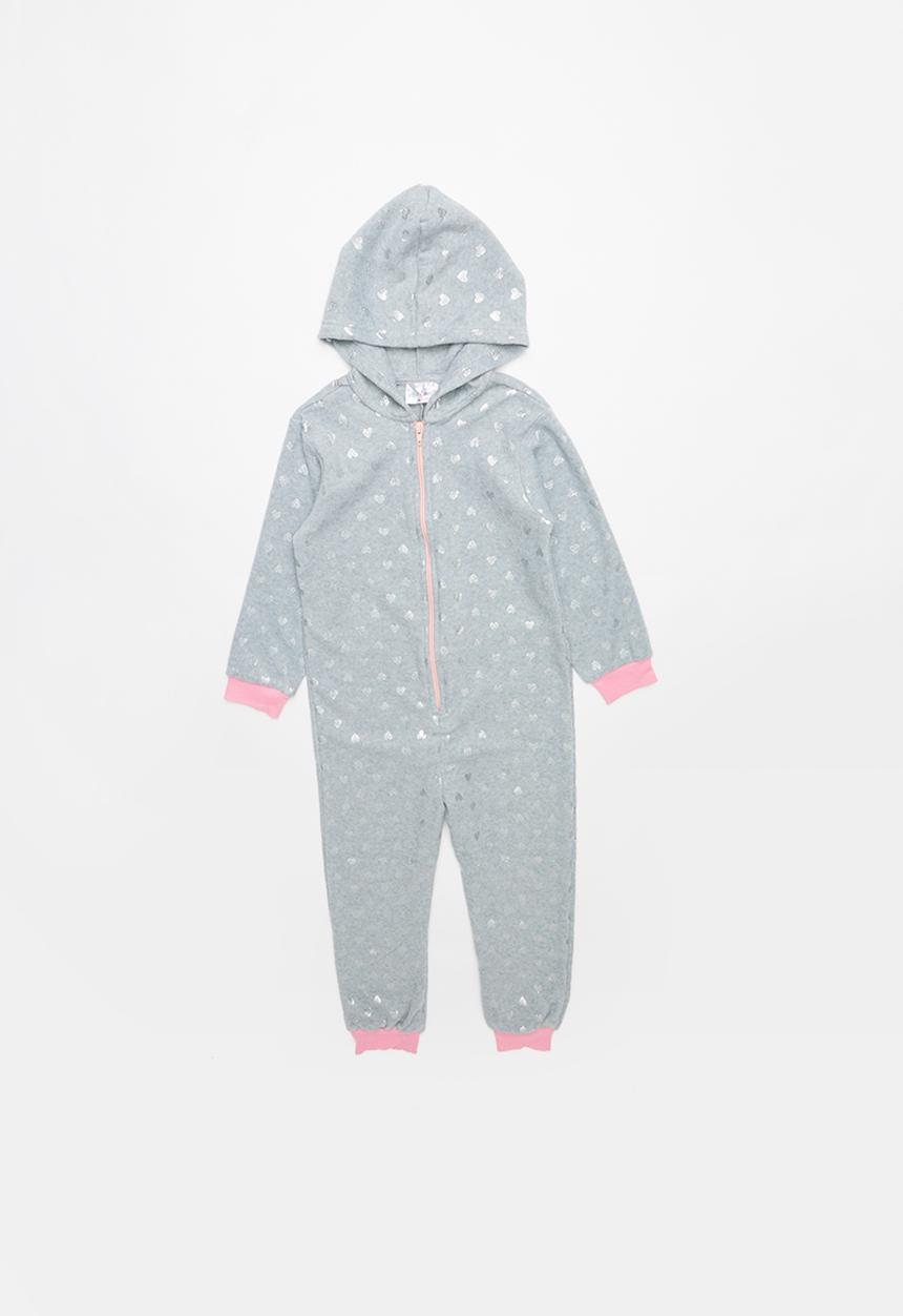 Pop Candy - Silver heart printed onesie - grey & pink 