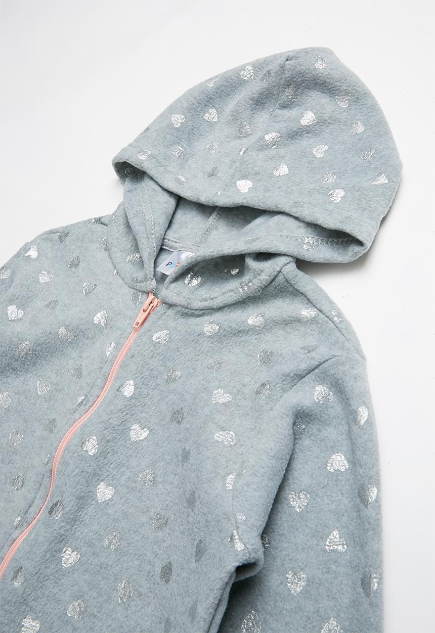 Pop Candy - Silver heart printed onesie - grey & pink 