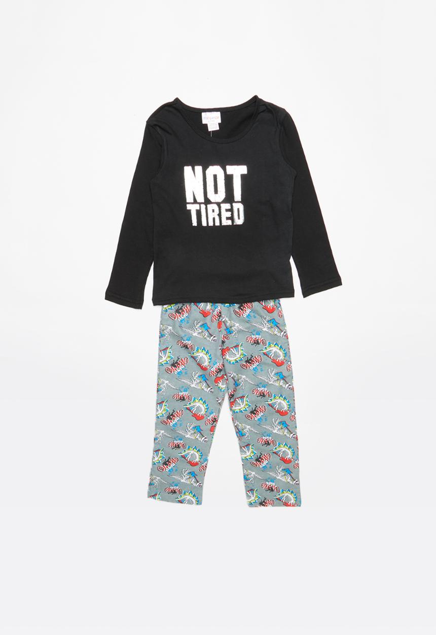 Pop Candy - Single jersey flannel pyjama top & bottom dino - grey & black