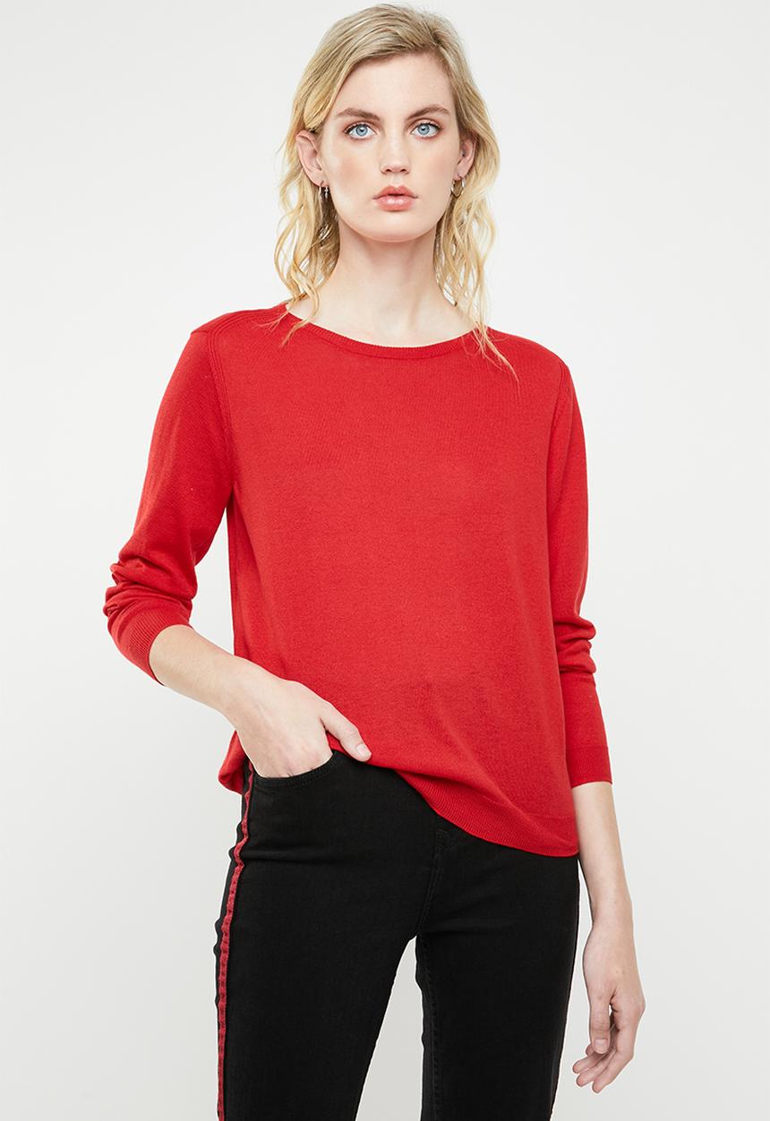 MANGO - Fine knit cotton sweater - red
