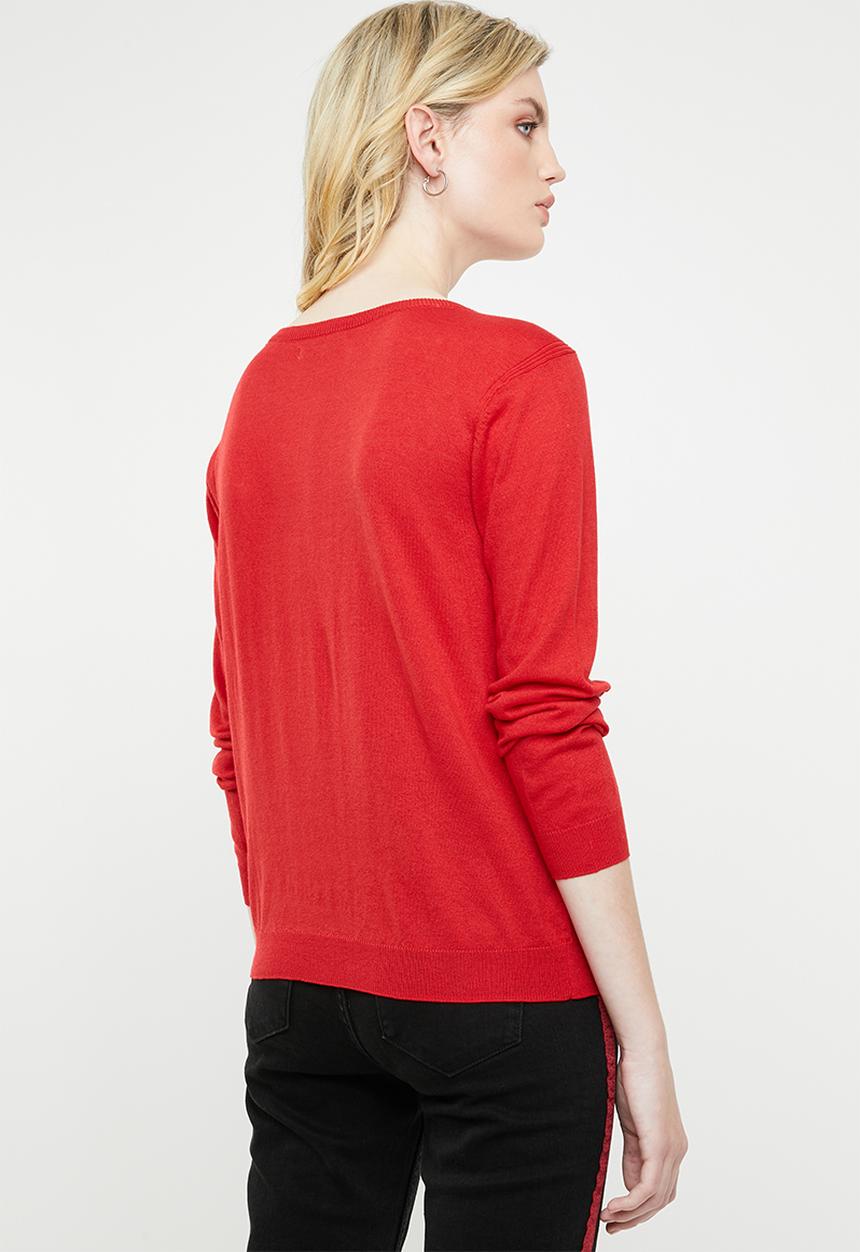 MANGO - Fine knit cotton sweater - red