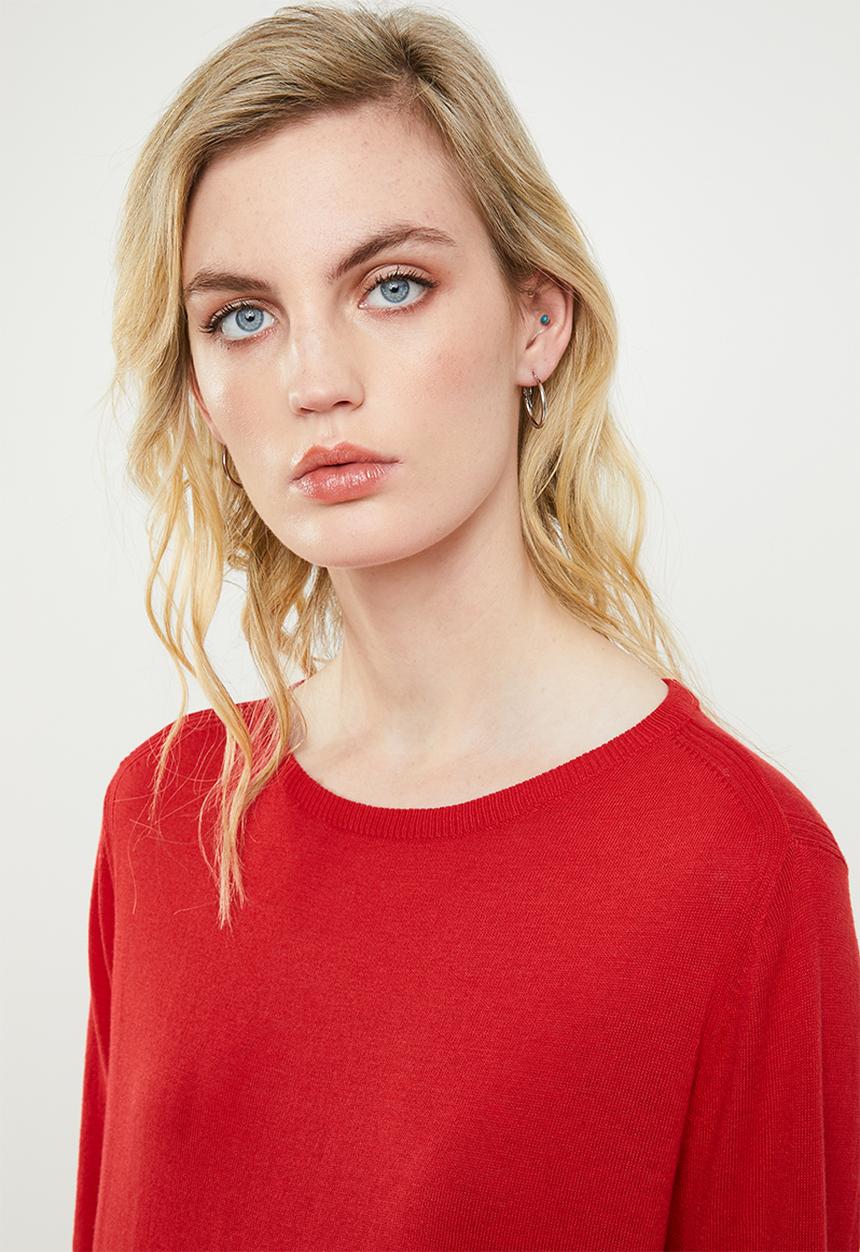 MANGO - Fine knit cotton sweater - red