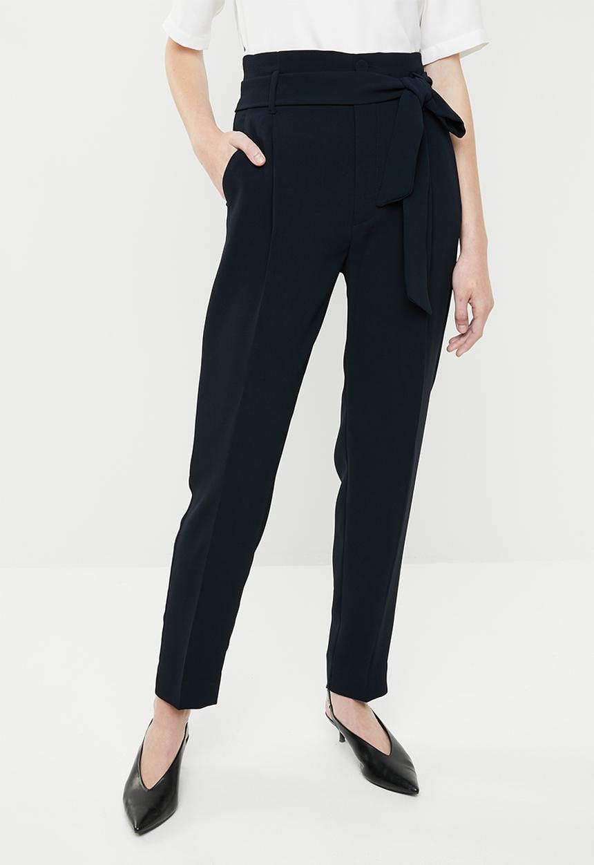 MANGO - Paperbag tie trousers - navy