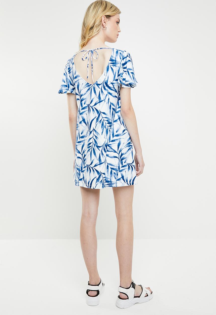 MANGO - Ruffled sleeve dress - blue & white