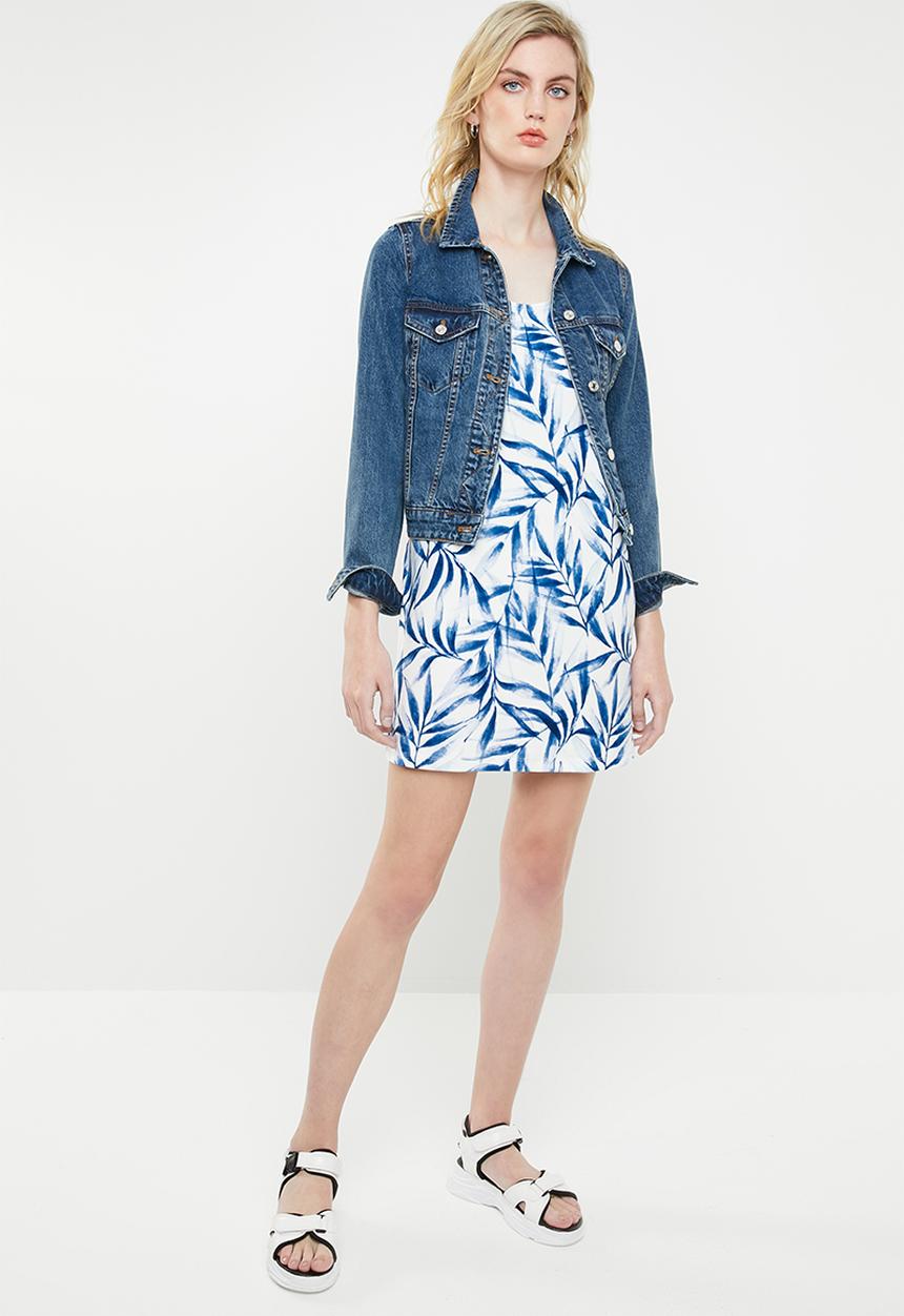 MANGO - Ruffled sleeve dress - blue & white