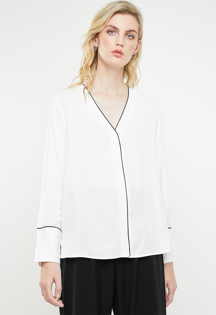 MANGO - Contrast trim blouse - white