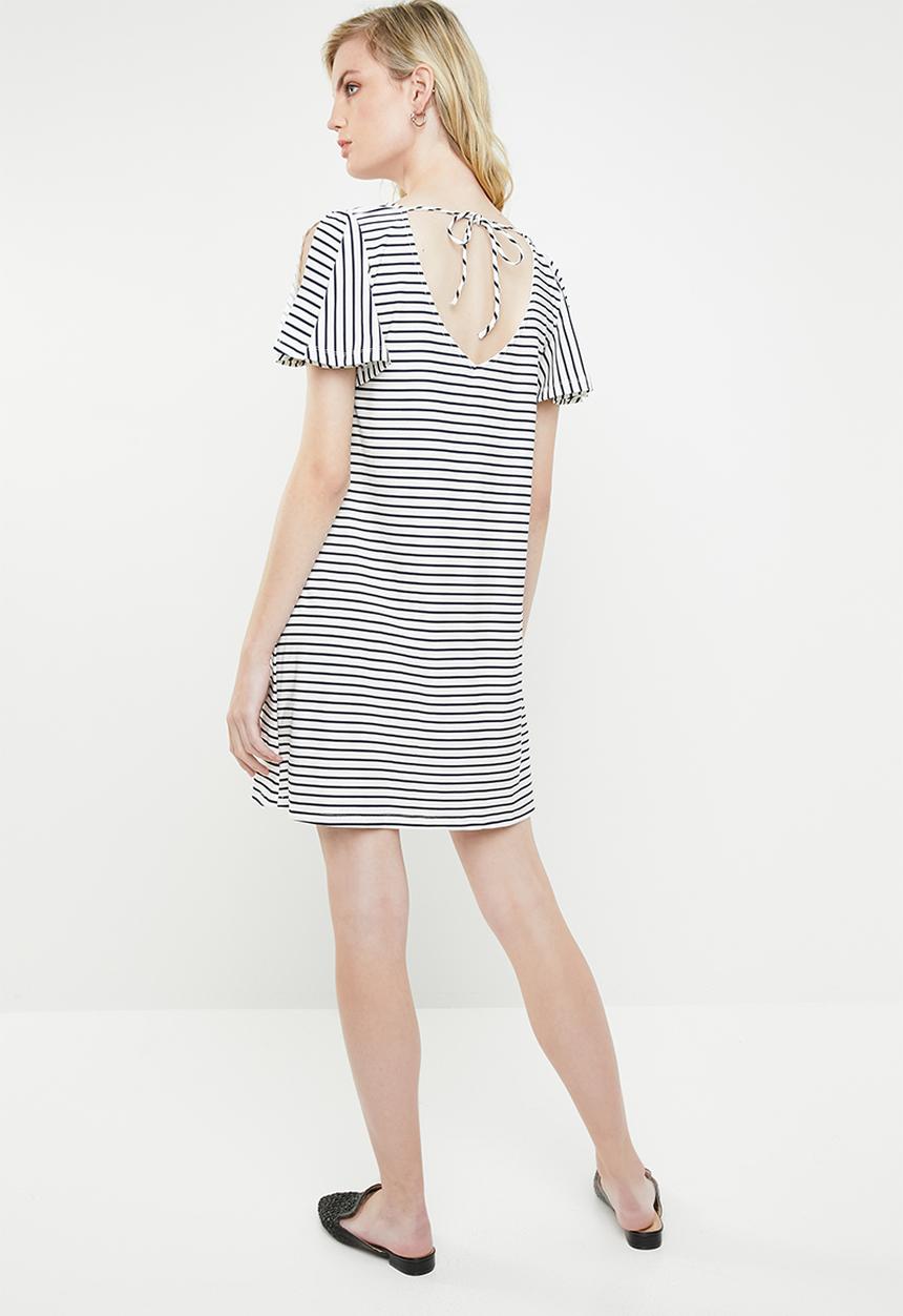 MANGO - Ruffled sleeve dress - blue & white