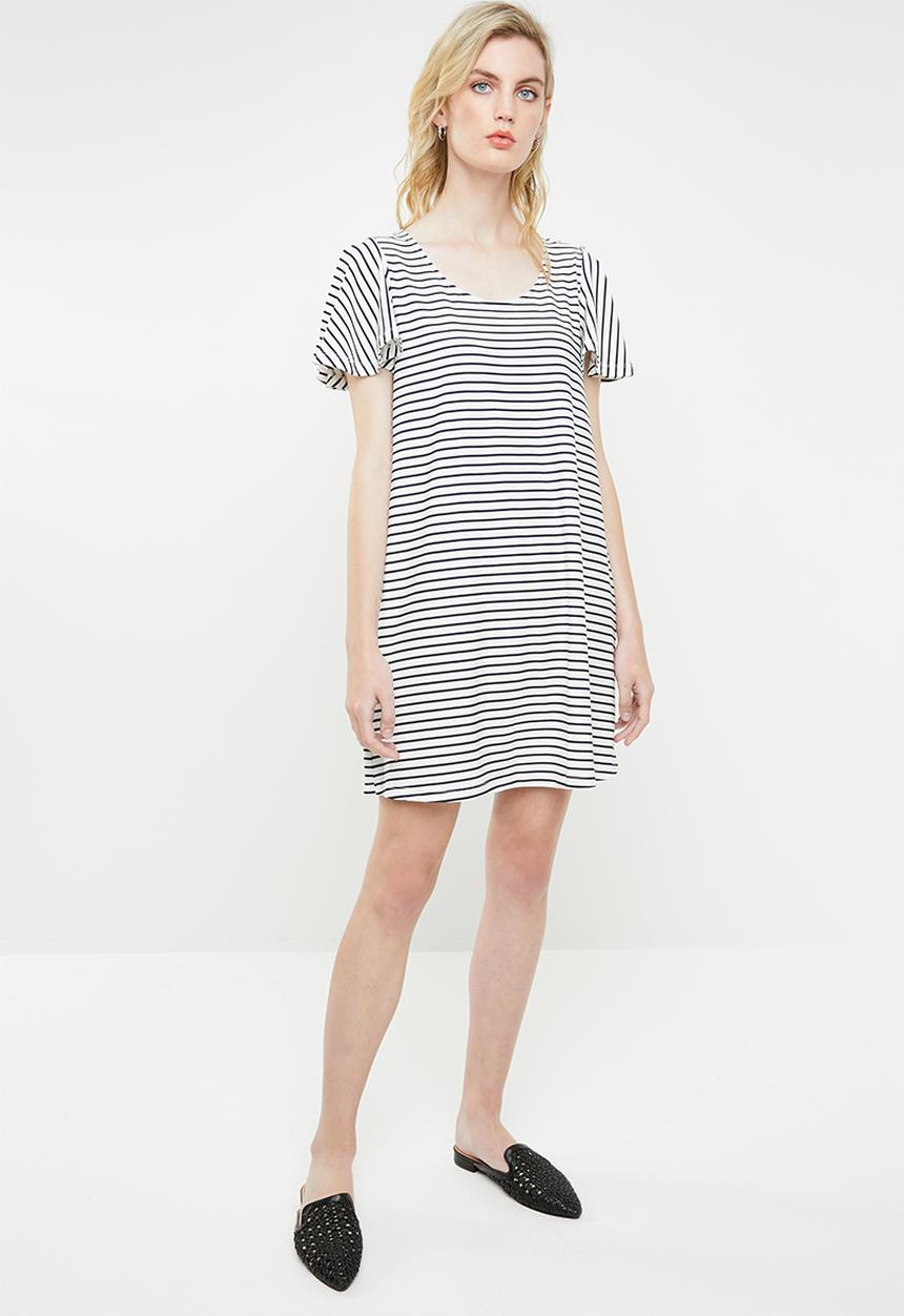 MANGO - Ruffled sleeve dress - blue & white