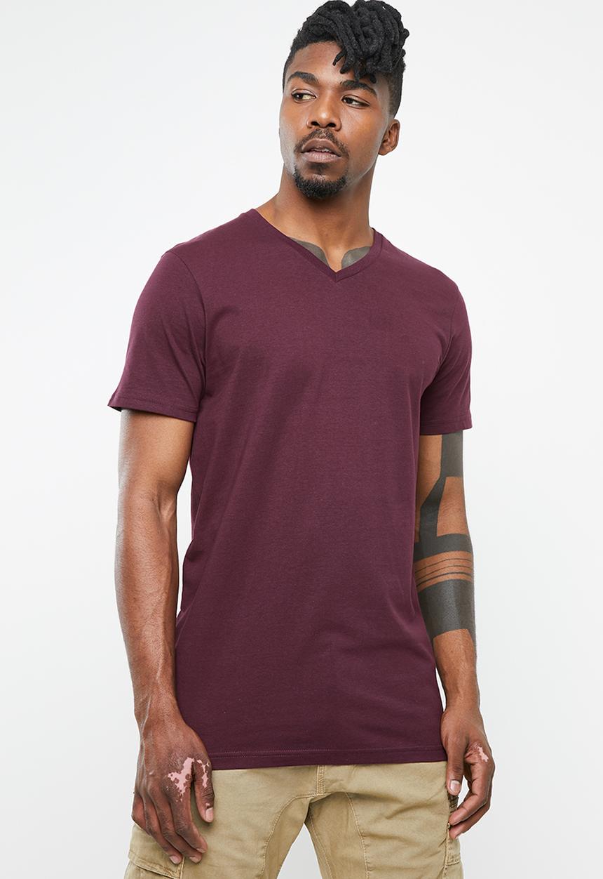 Cotton On - Essential vee neck short sleeve tee - burgundy