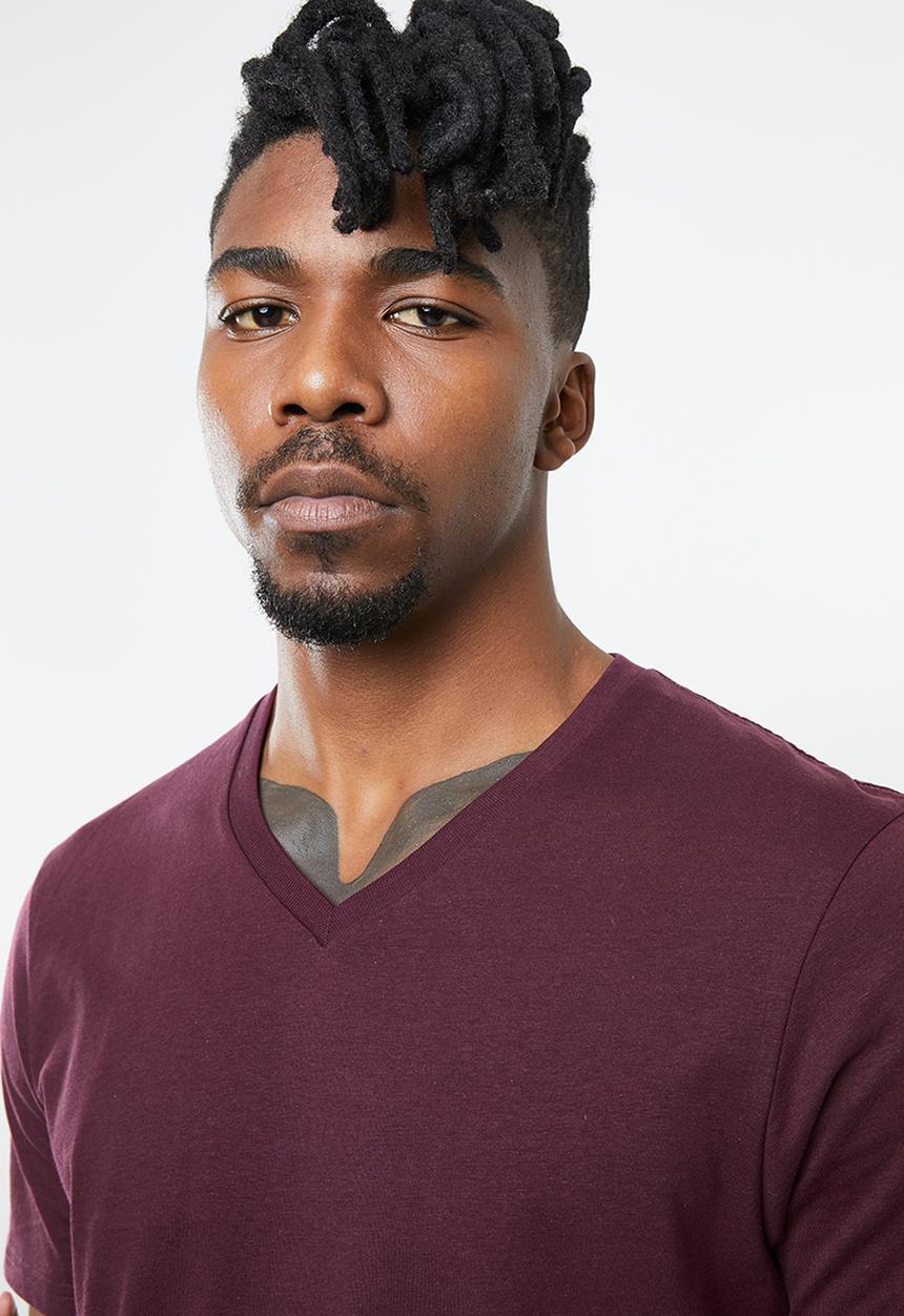 Cotton On - Essential vee neck short sleeve tee - burgundy