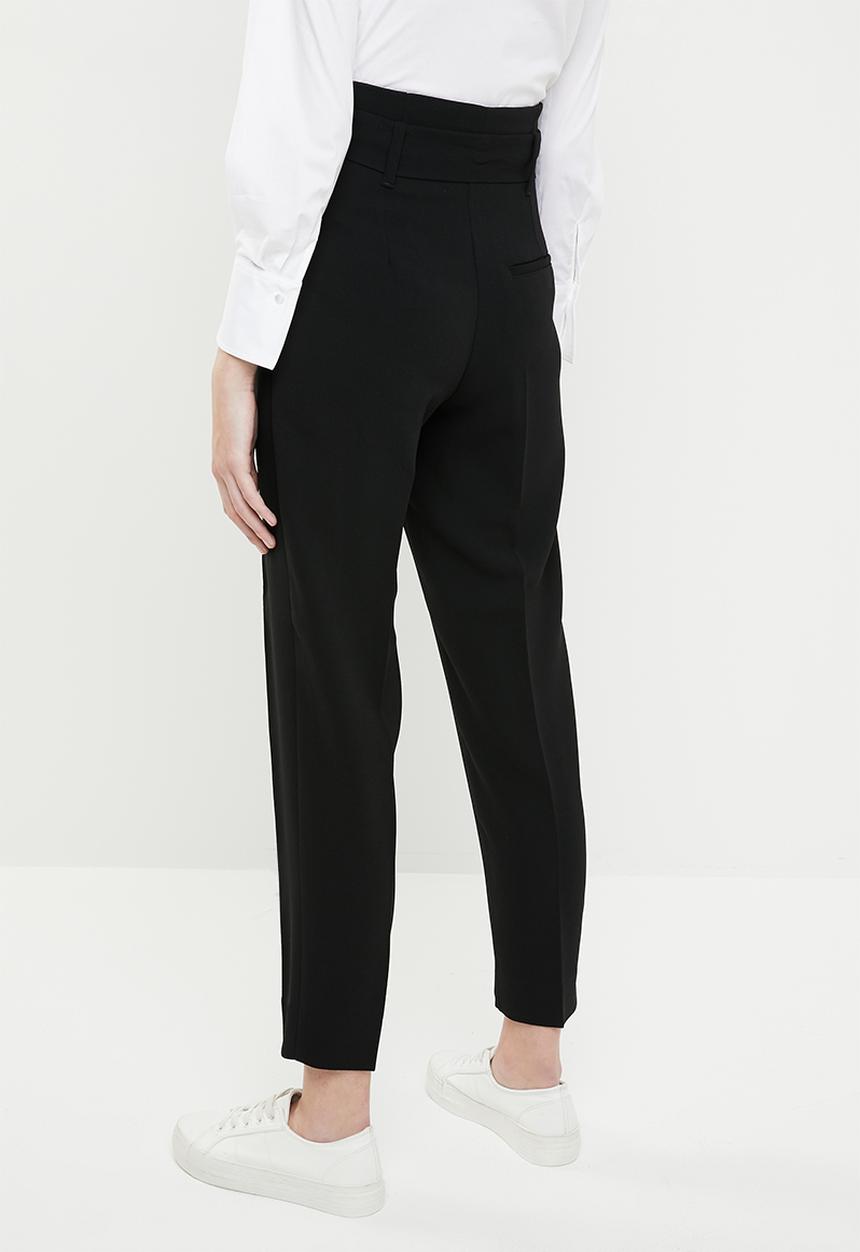 MANGO - Paperbag tie trousers - black