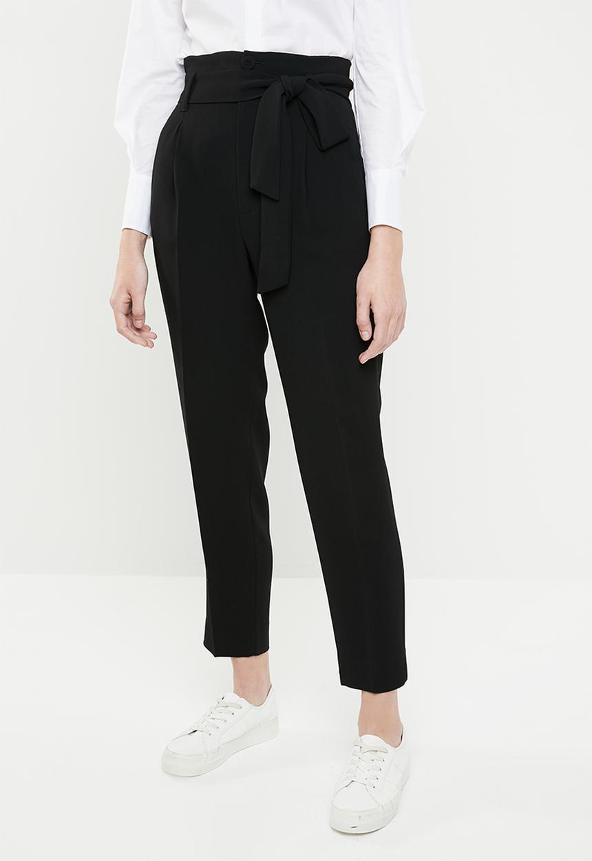 MANGO - Paperbag tie trousers - black