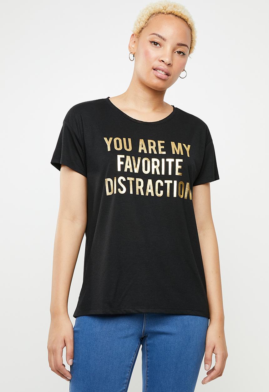 Jacqueline de Yong - Short sleeve print top - black