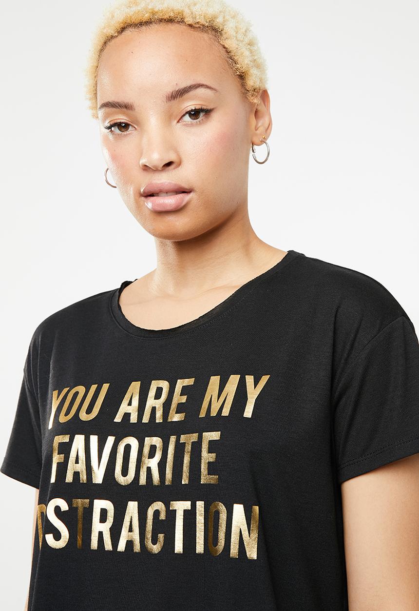 Jacqueline de Yong - Short sleeve print top - black