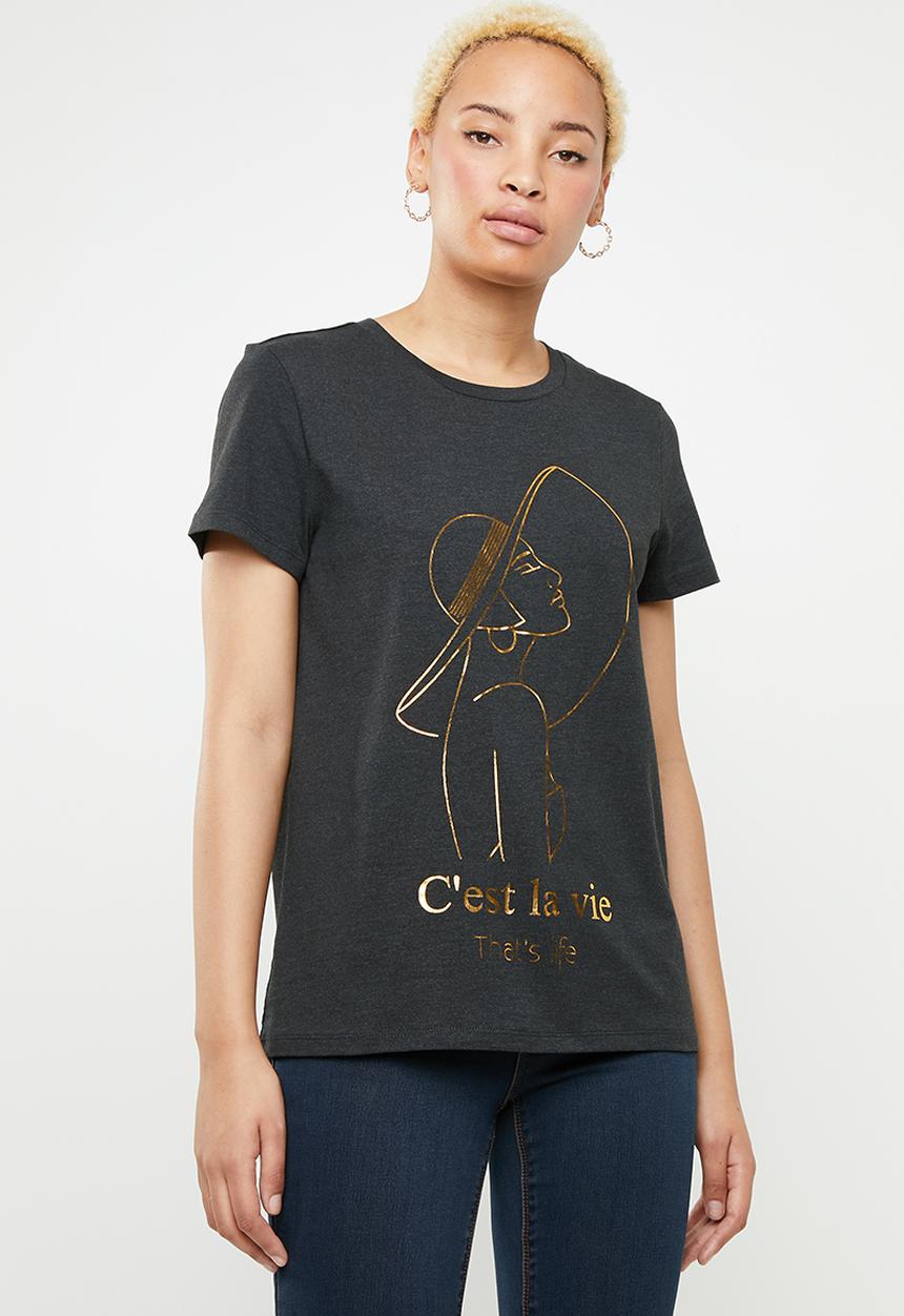 Vero Moda - Fancy short sleeve top - charcoal 