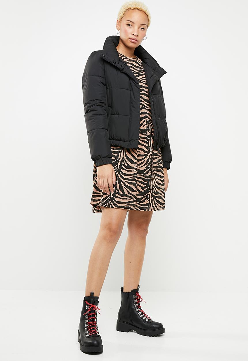 Missguided - Jersey zebra half sleeve smock dress - brown & black