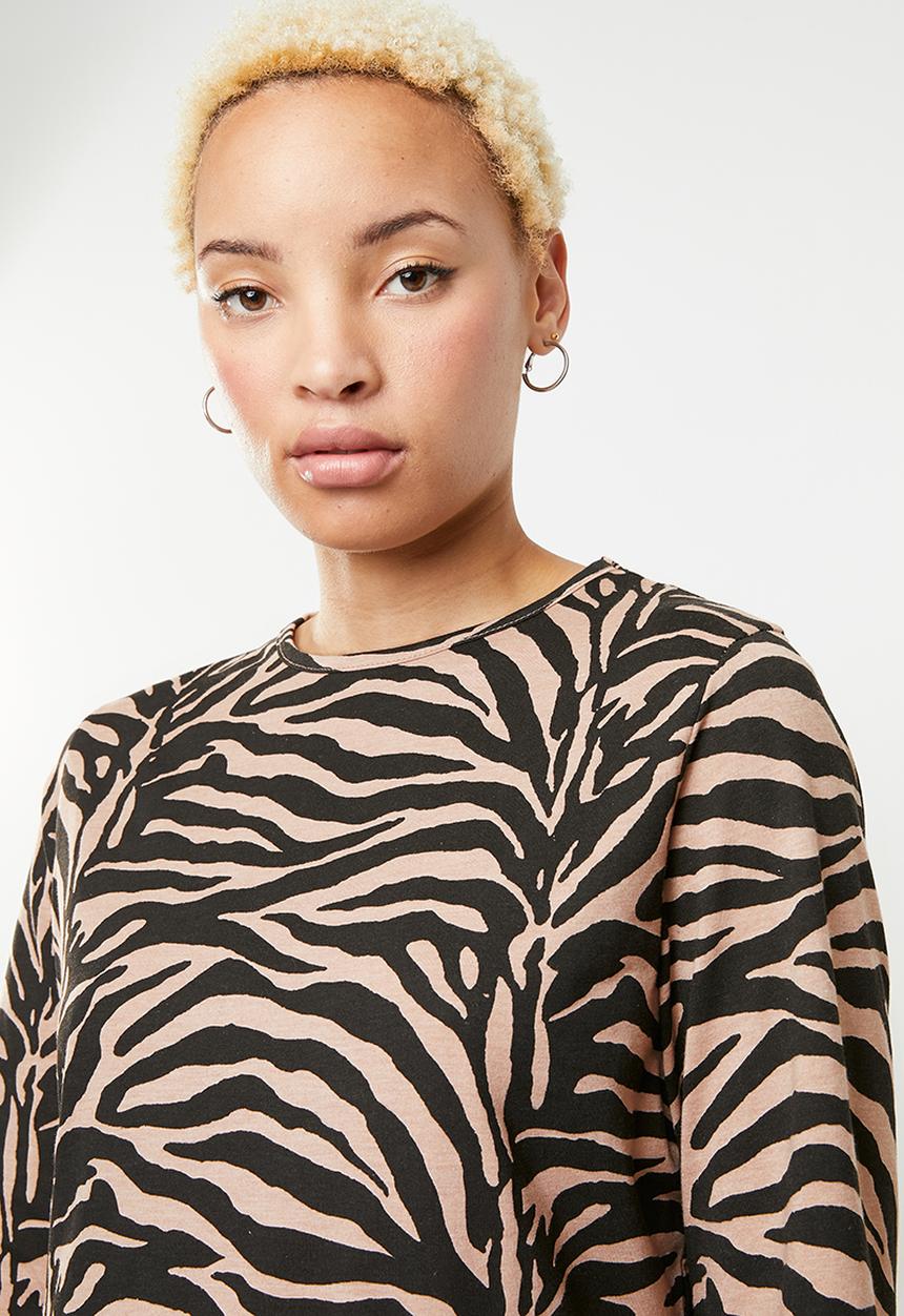 Missguided - Jersey zebra half sleeve smock dress - brown & black