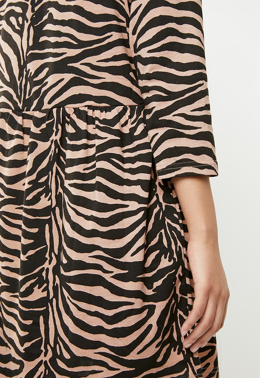 Missguided - Jersey zebra half sleeve smock dress - brown & black
