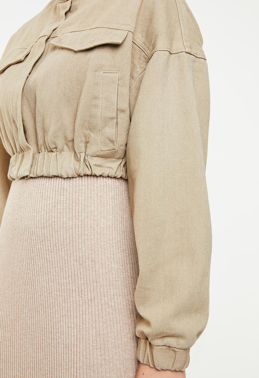 Missguided - Cropped batwing bomber jacket - beige 