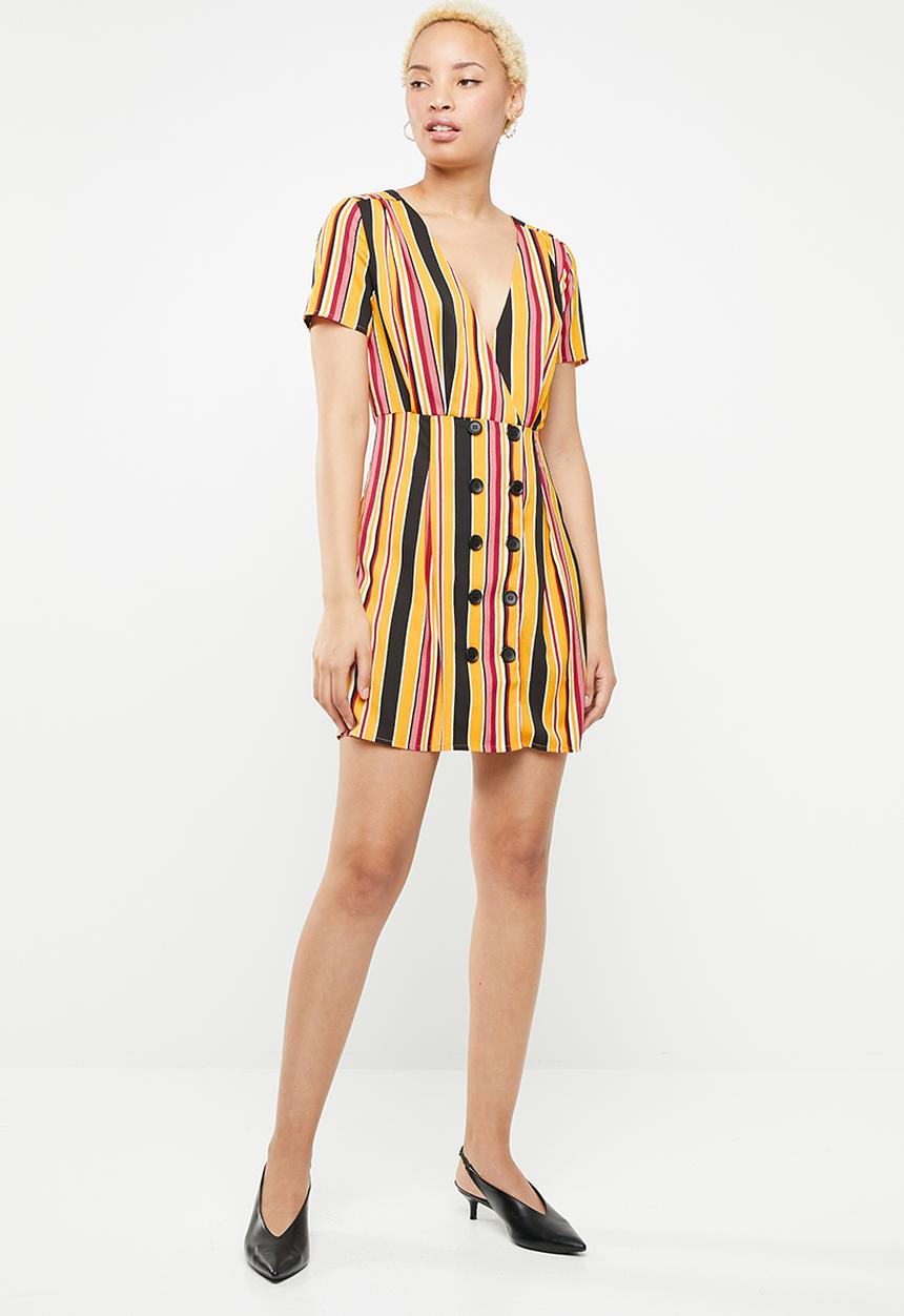 Missguided - Striped button detail midi dress - multi