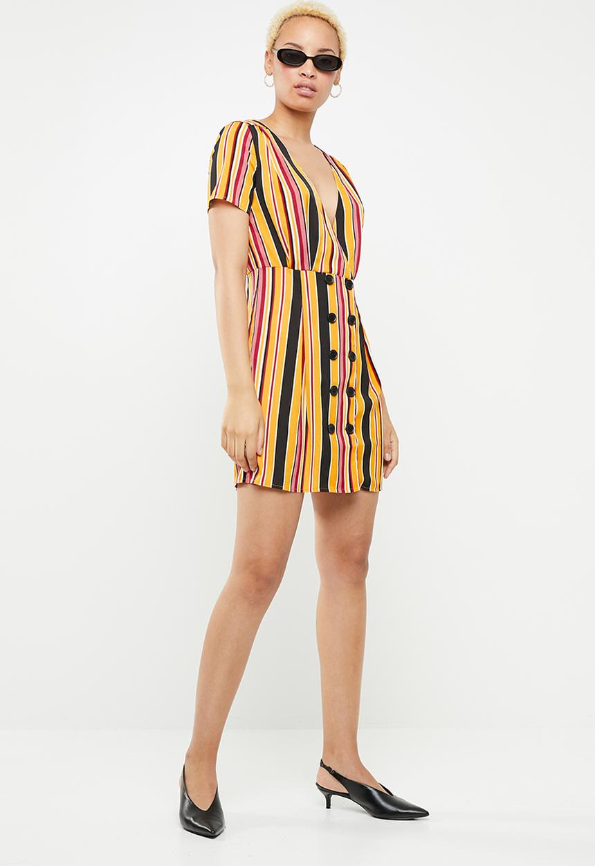 Missguided - Striped button detail midi dress - multi