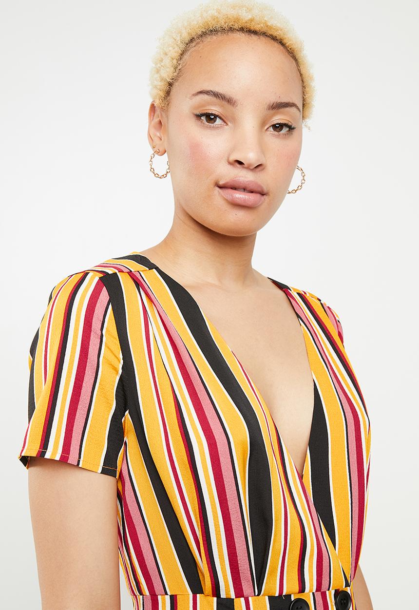 Missguided - Striped button detail midi dress - multi