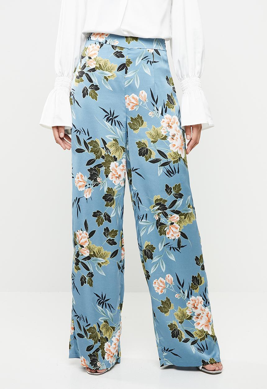 Missguided - Floral satin wide leg trouser - blue