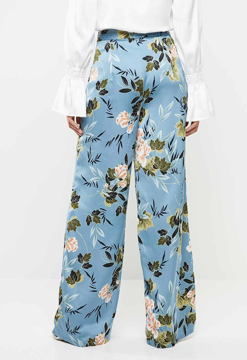 Missguided - Floral satin wide leg trouser - blue