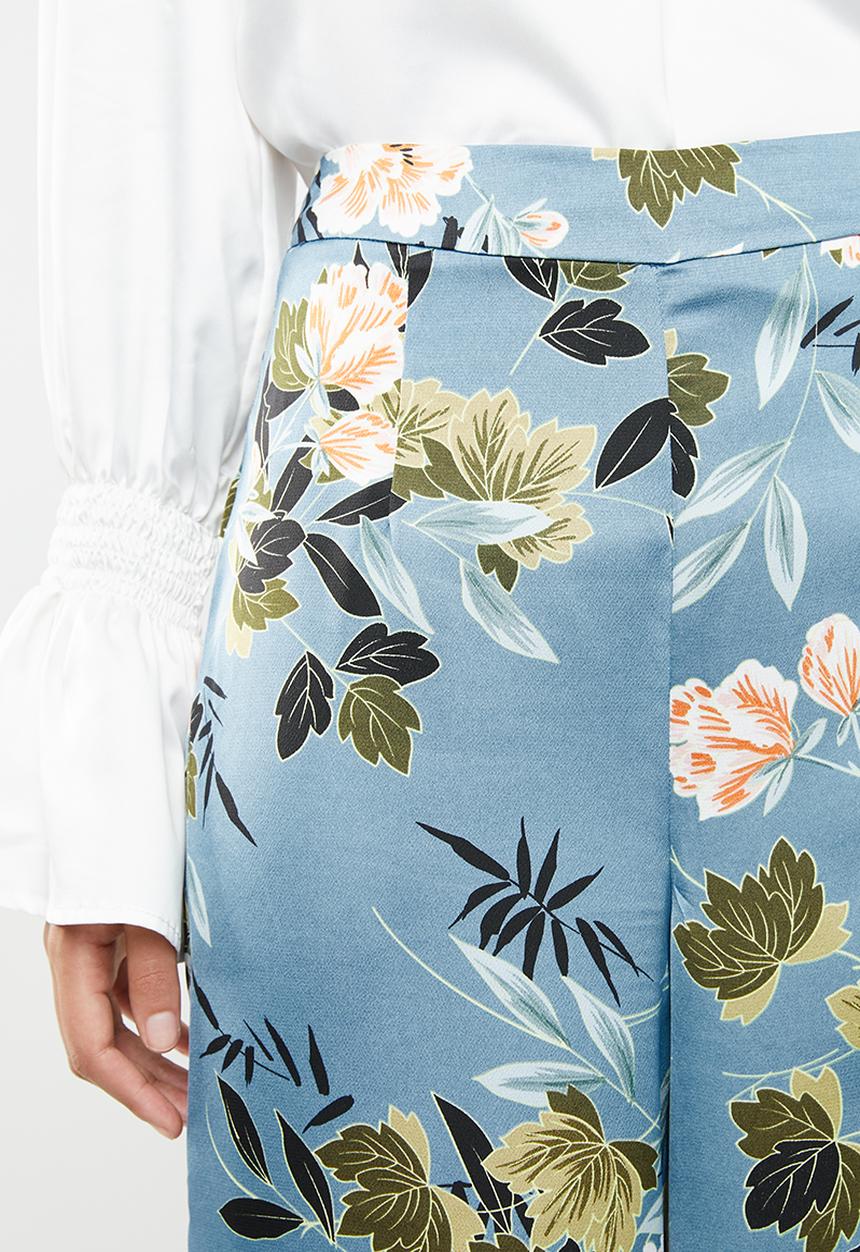 Missguided - Floral satin wide leg trouser - blue