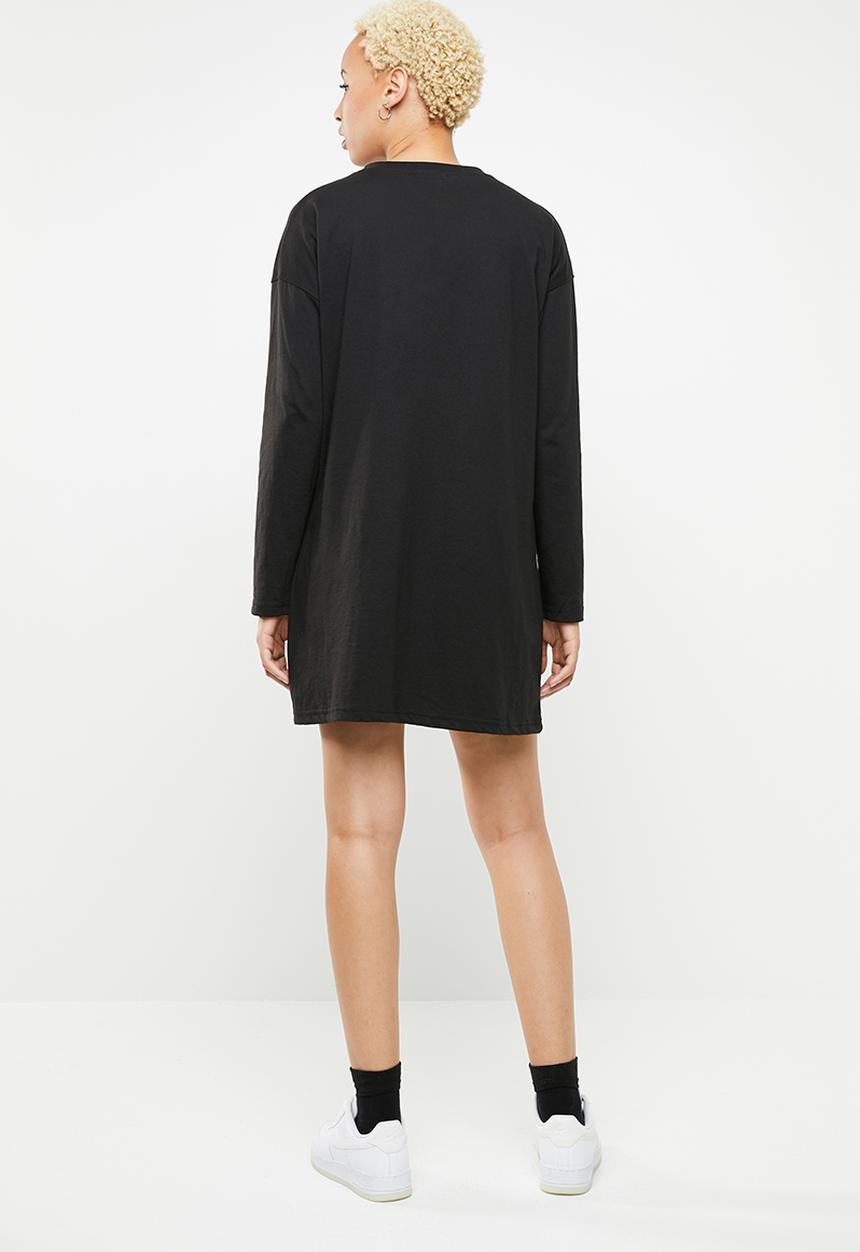 Missguided - Oversized zip front ls T-shirt dress - black