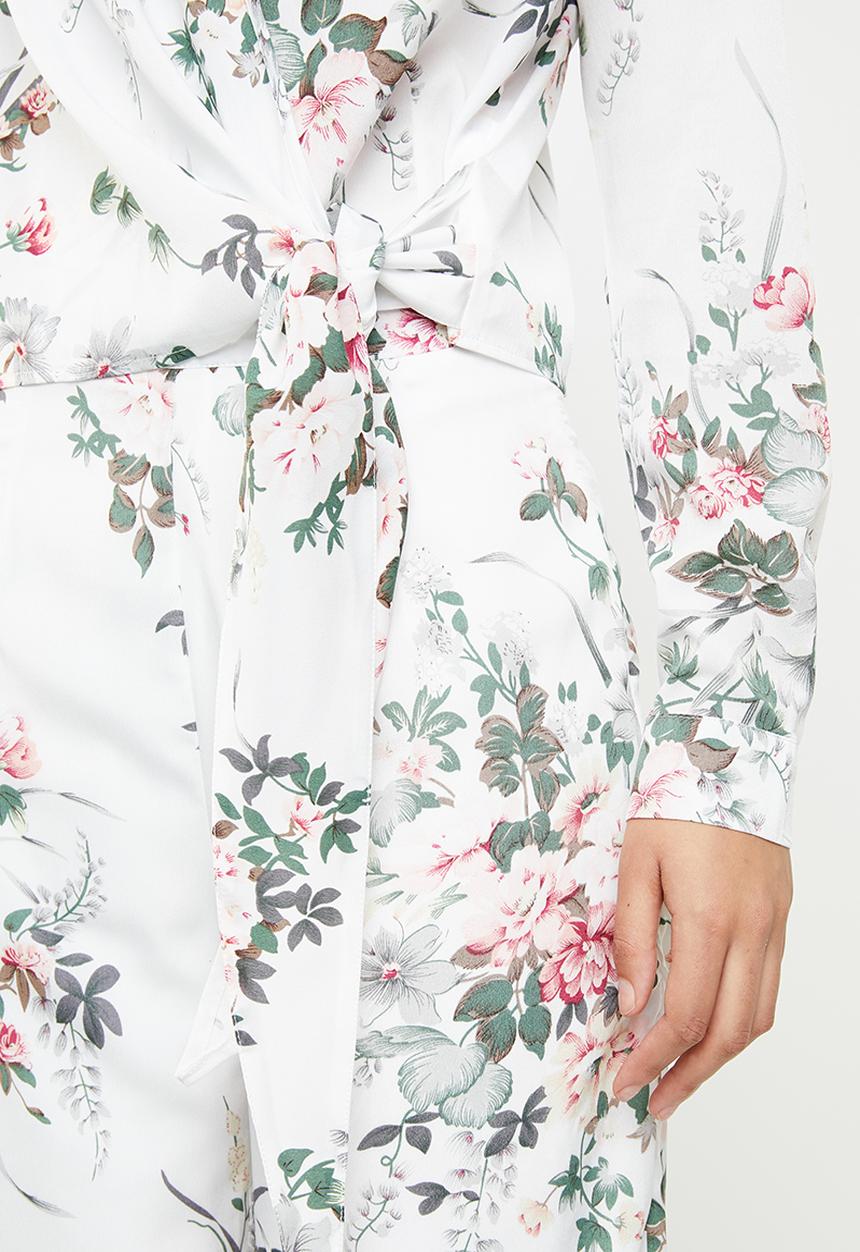 Missguided - Floral side tie top - white