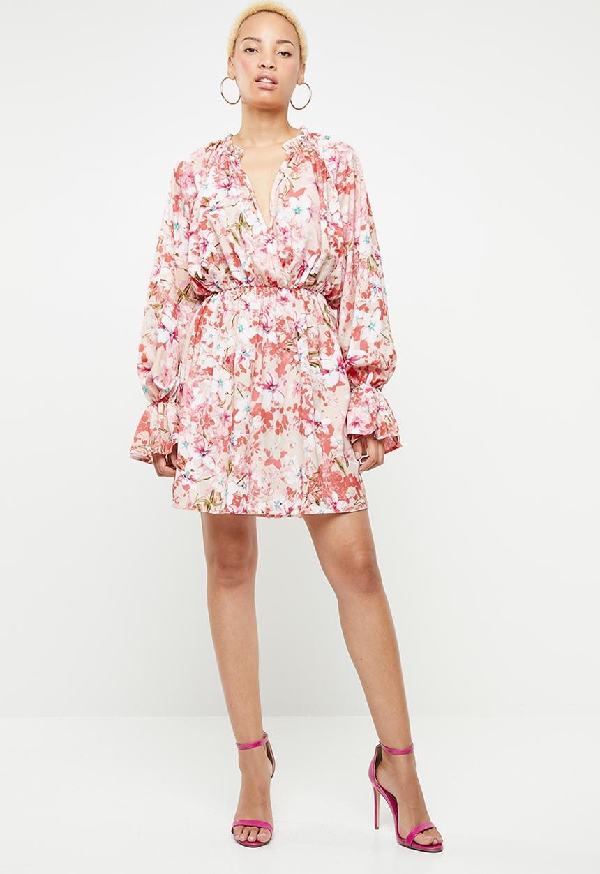 Missguided - Chiffon floral frill dress - pink
