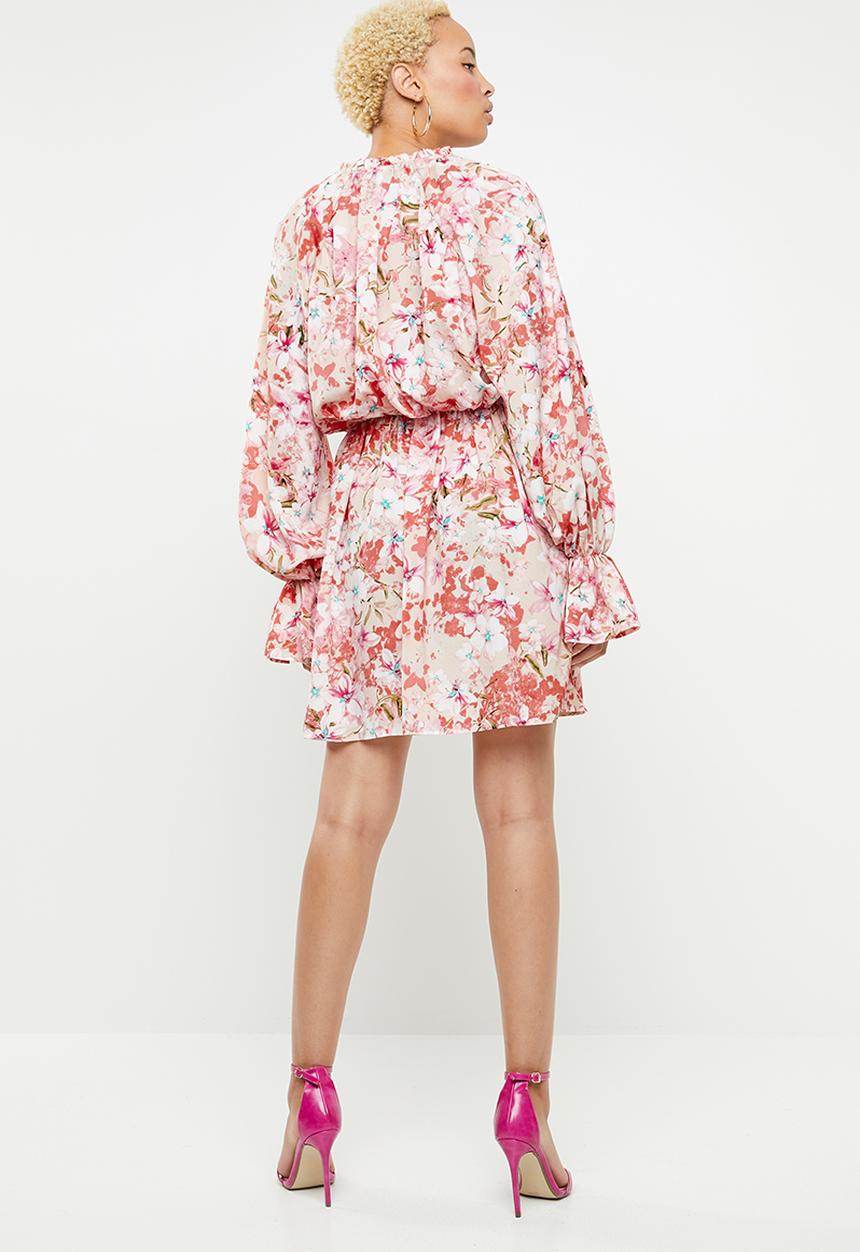 Missguided - Chiffon floral frill dress - pink