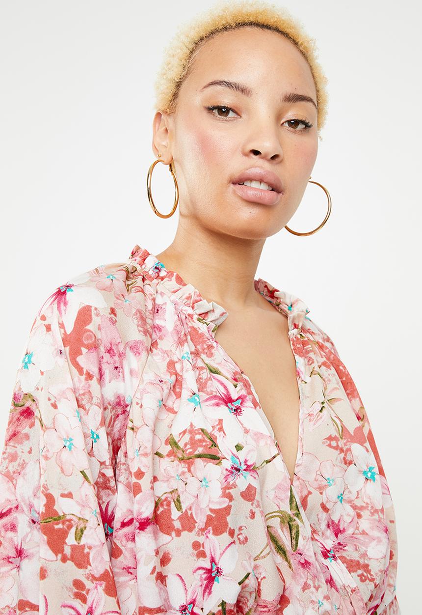 Missguided - Chiffon floral frill dress - pink