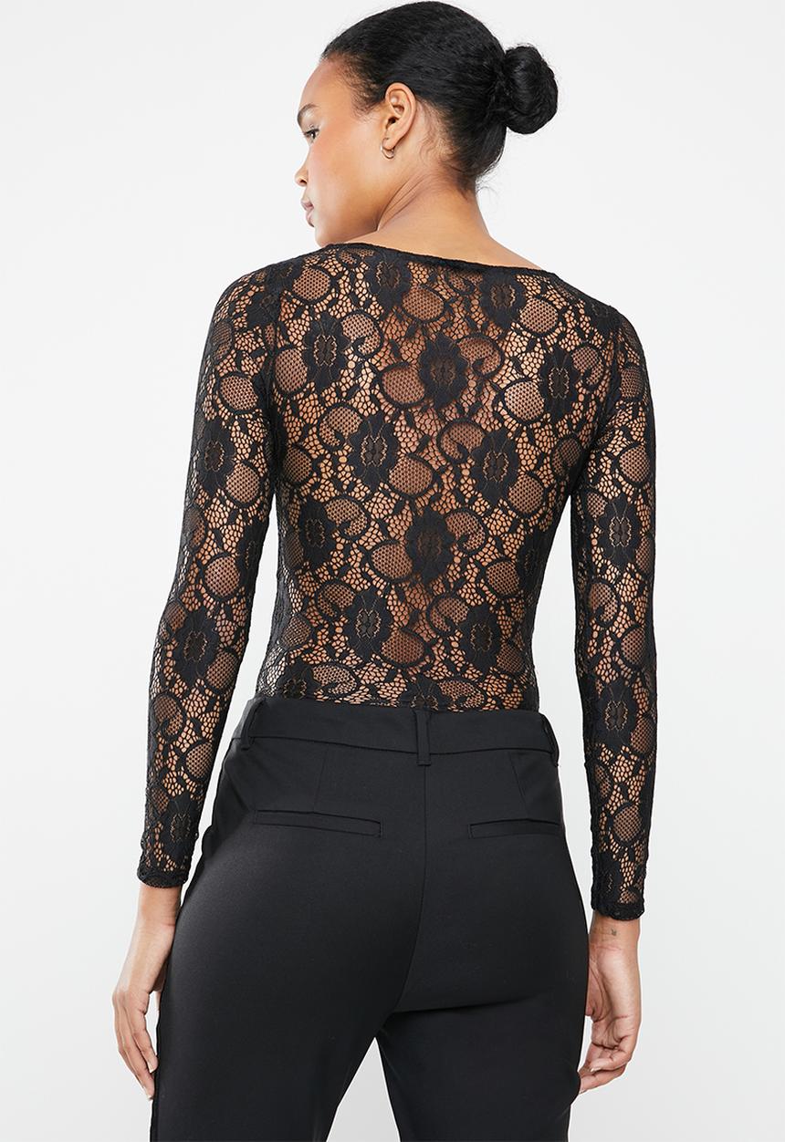 New Look - Lace long sleeve bodysuit - black