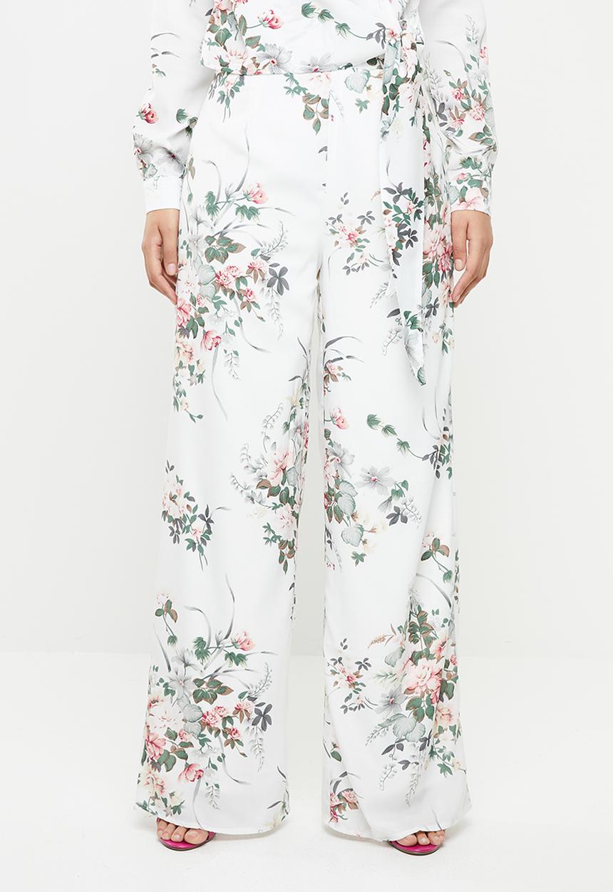 Missguided - Floral wide leg trousers - white
