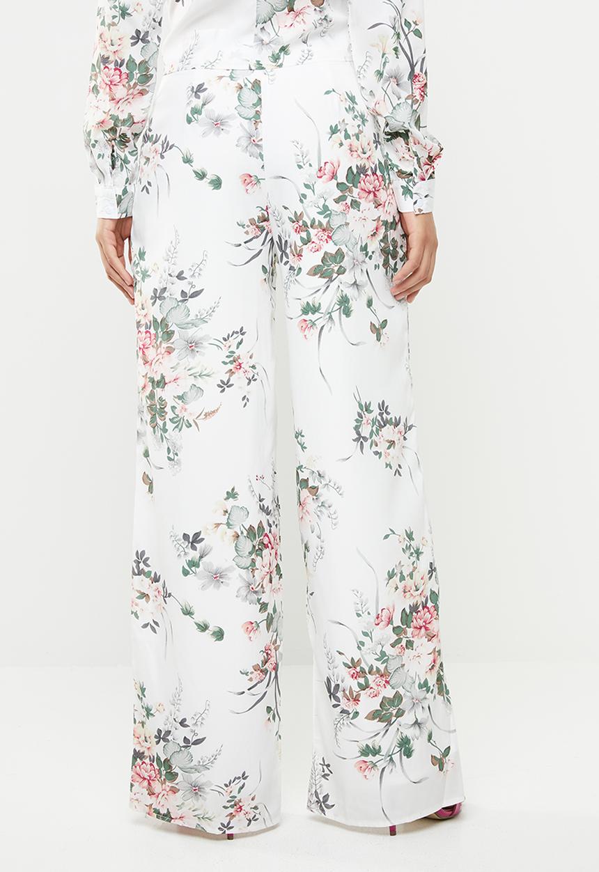 Missguided - Floral wide leg trousers - white