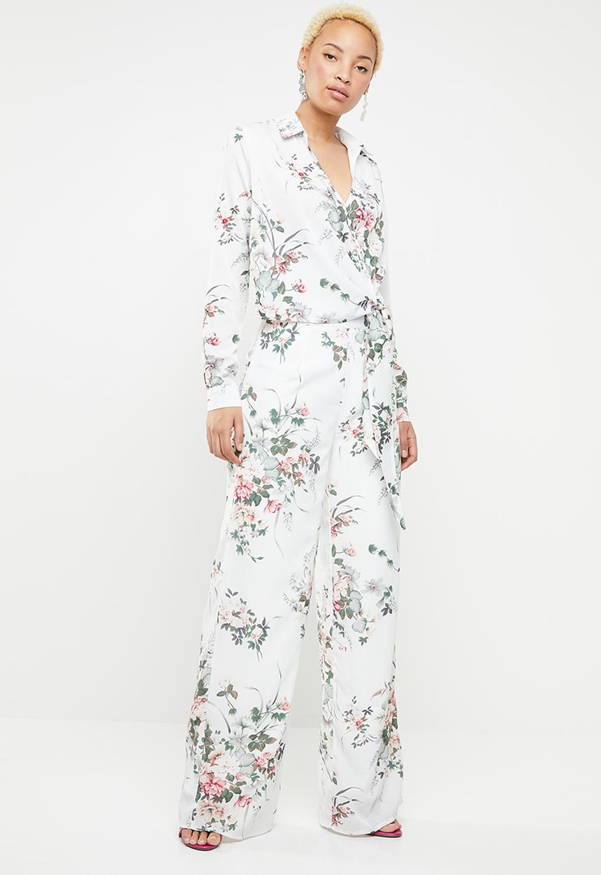 Missguided - Floral wide leg trousers - white