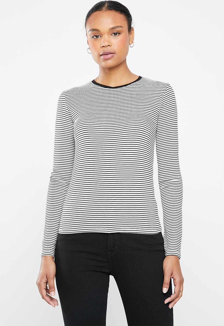 MANGO - Round neck long sleeve T-shirt - off-white & black