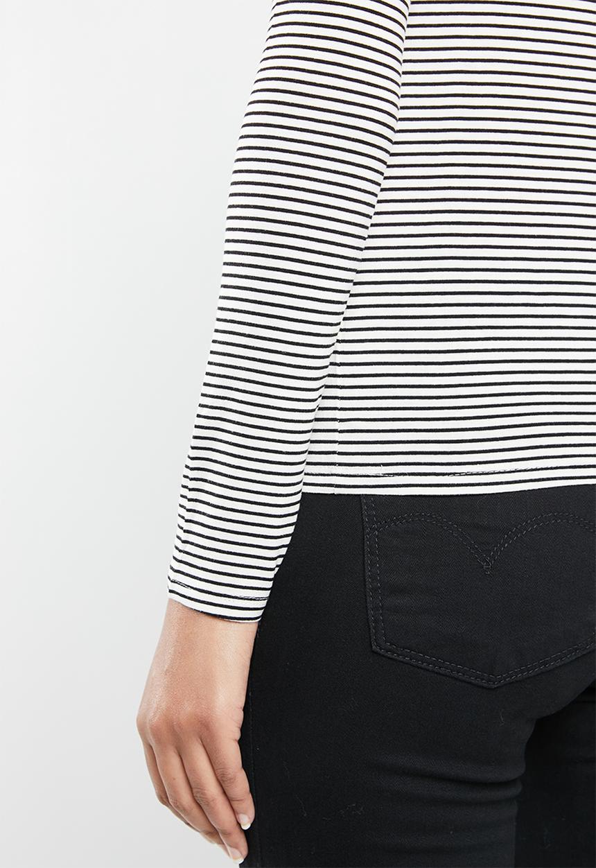 MANGO - Round neck long sleeve T-shirt - off-white & black