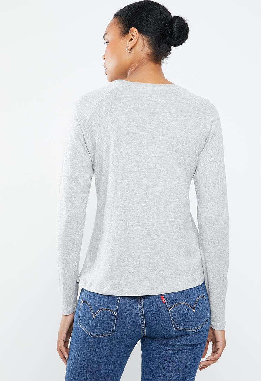 MANGO - Organic cotton long sleeve T-shirt - grey