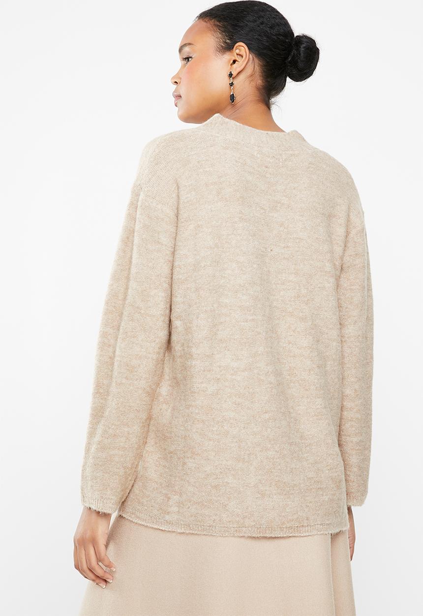 MANGO - Wool blend v-neck knit - beige