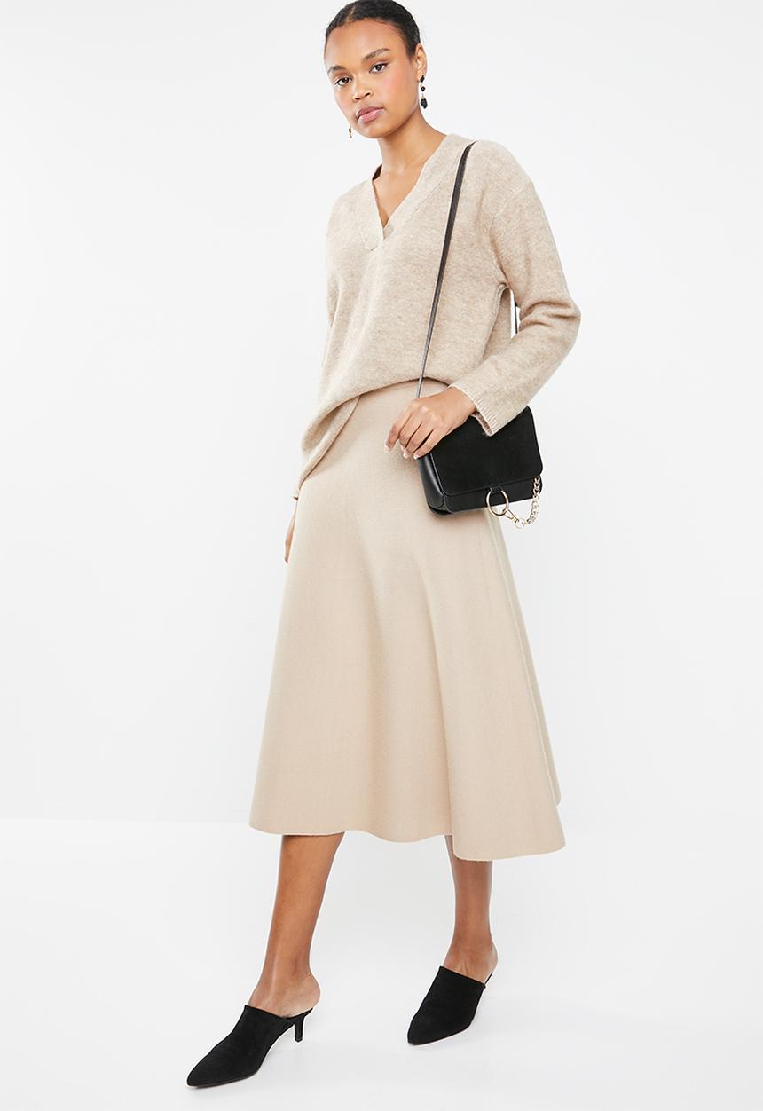 MANGO - Wool blend v-neck knit - beige