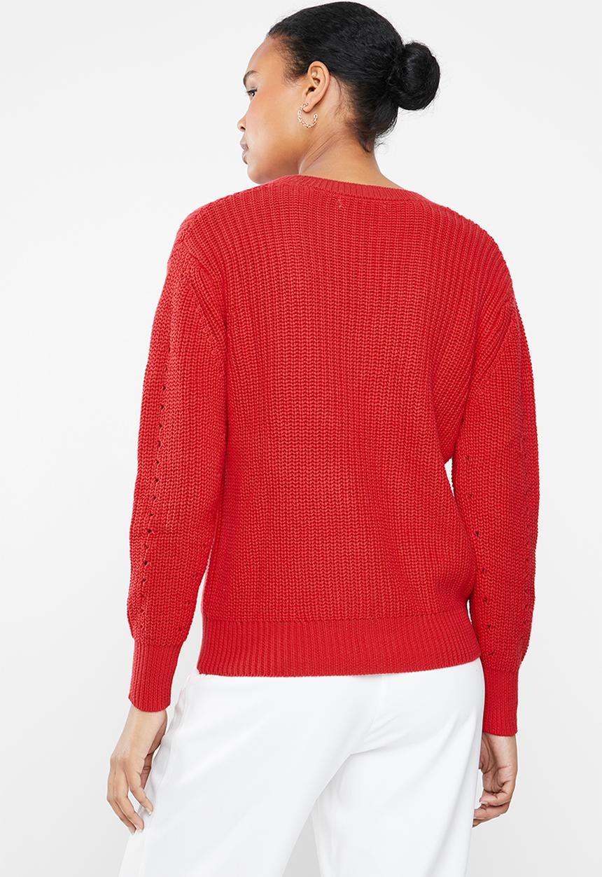 MANGO - Openwork v-neck knit - red