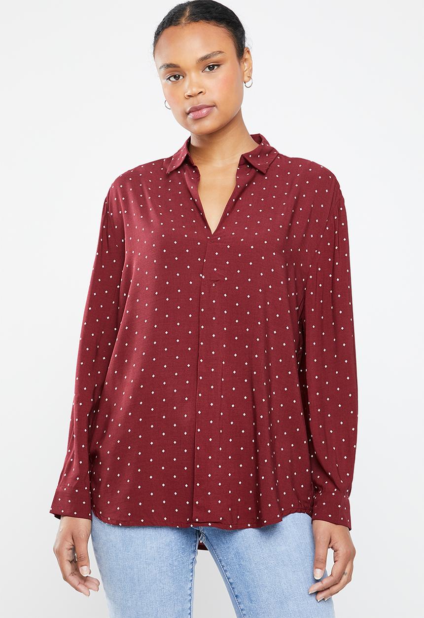 MANGO - Soft spot printed shirt - burgundy