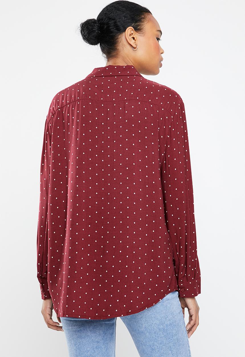 MANGO - Soft spot printed shirt - burgundy