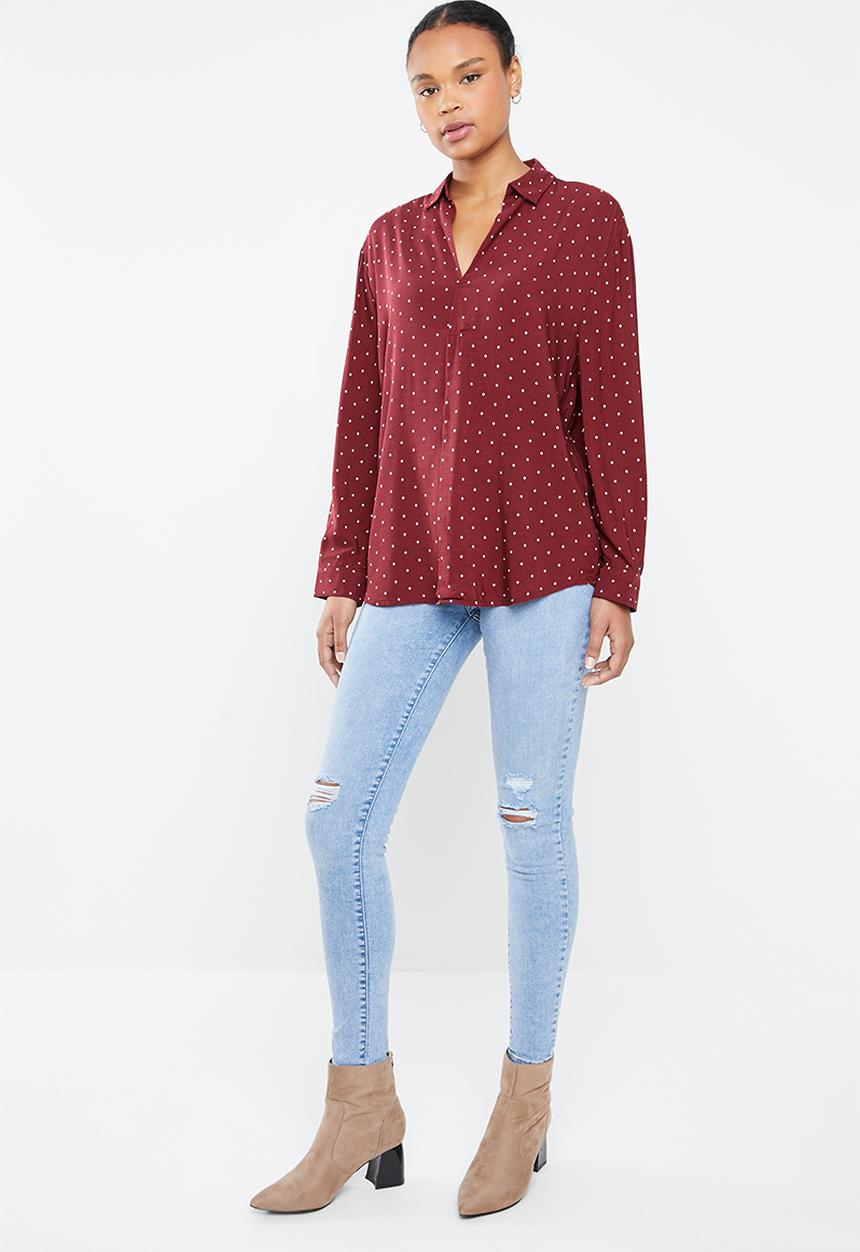 MANGO - Soft spot printed shirt - burgundy