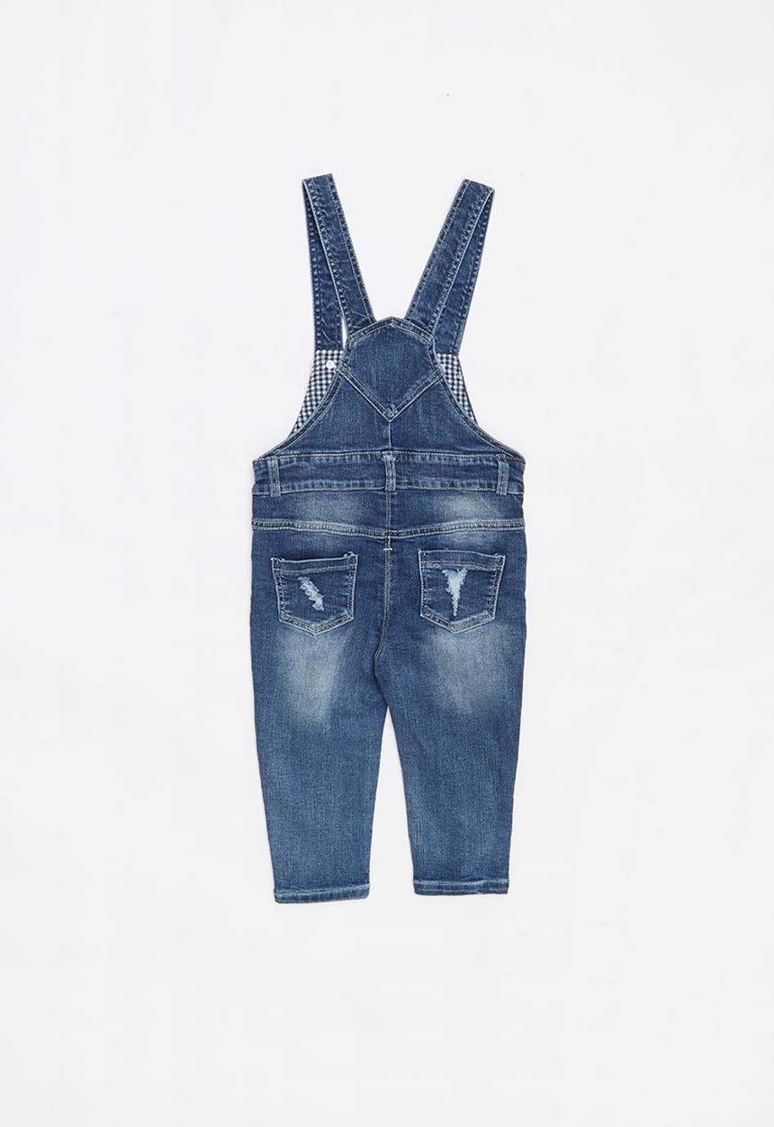Pop Candy - Distressed denim dungaree - blue