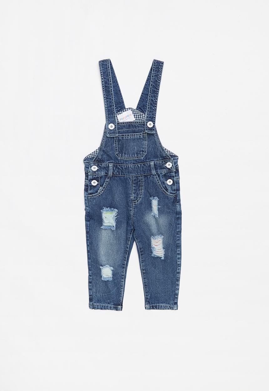 Pop Candy - Distressed denim dungaree - blue